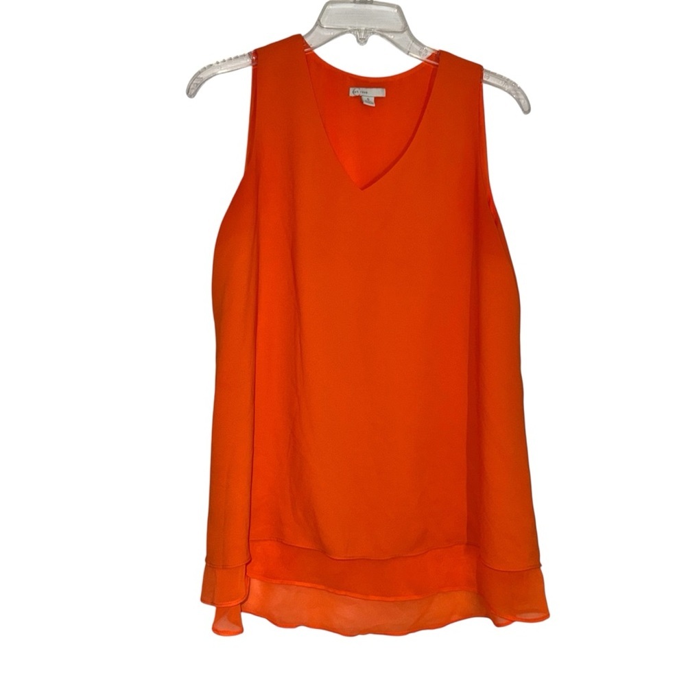Cato Vibrant Orange V-Neck Dressy Double Layer Sleeveless Blouse Tank size S